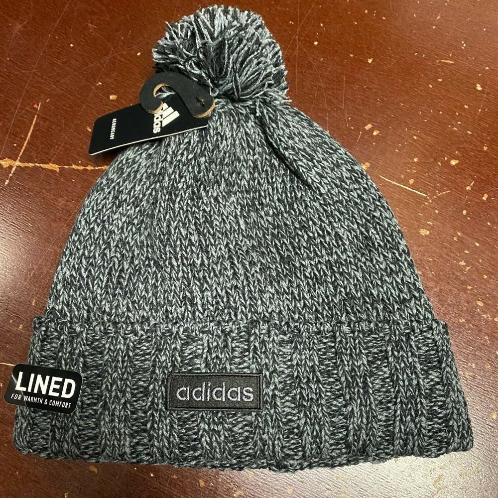 Adidas Mens Gray Black Recon II Ballie 015517 Pom-Pom Beanie Cap Hat One Size